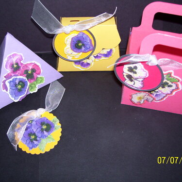 THREE FLORAL BAGS AND TAGS