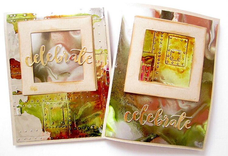 Metallic cards with Alcohol Inks