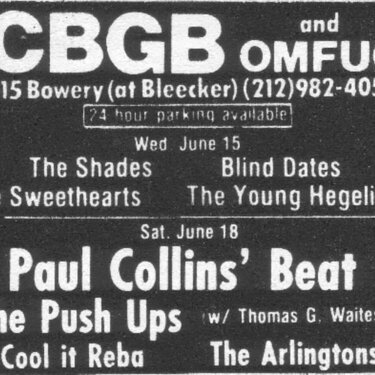 CBGB gig flyer concert handbill poster Paul Collins Beat