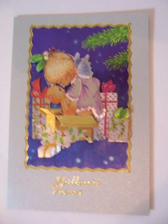 Angel and presents Christmas card
