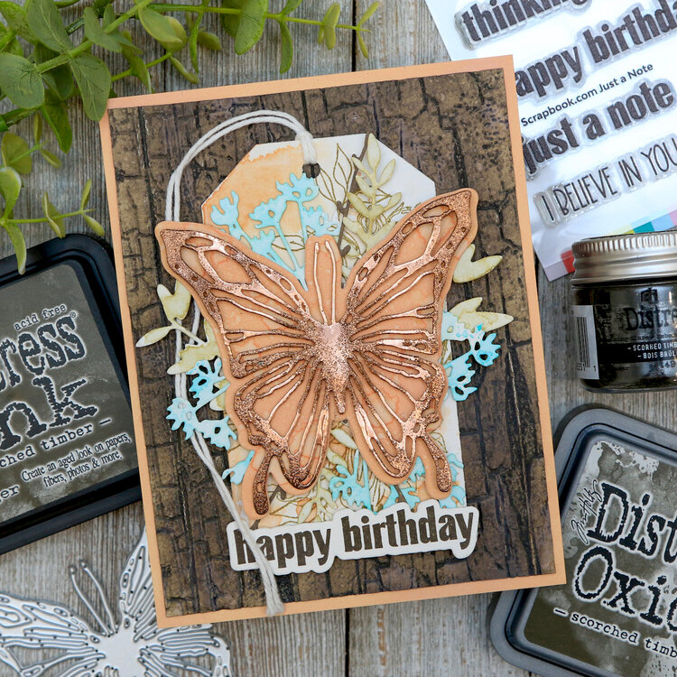 Happy Birthday Card *Tim Holtz Distress Scorched Timber*