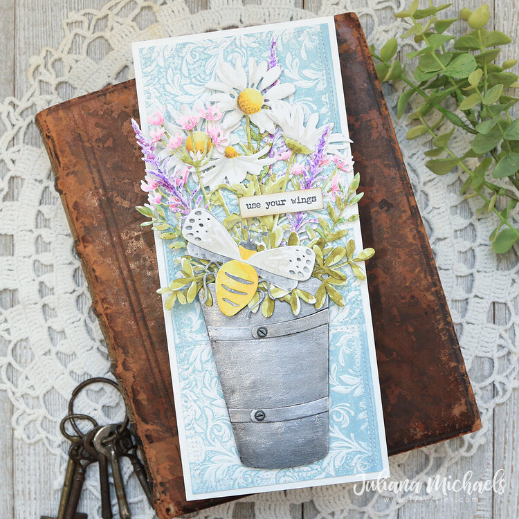 Use Your Wings Slimline Card | Tim Holtz Sizzix Bigz Potted 2