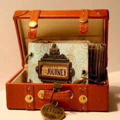 Moments From The Journey-Tim Holtz book in suitcase. Project from Creative Escape event!
