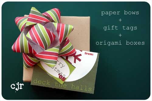 make homemade bows + gift tags + boxes