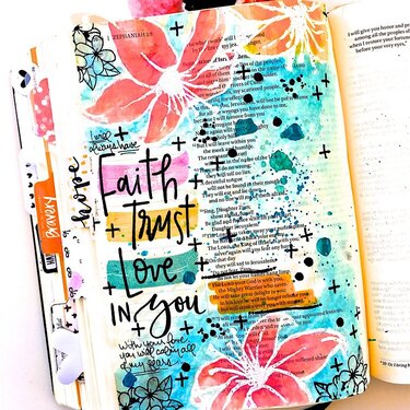Faith, Trust, Love Bible Journaling Layout