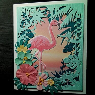 Tropical flamingo greeting card