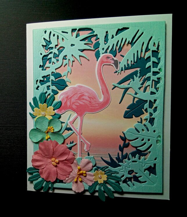 Tropical flamingo greeting card