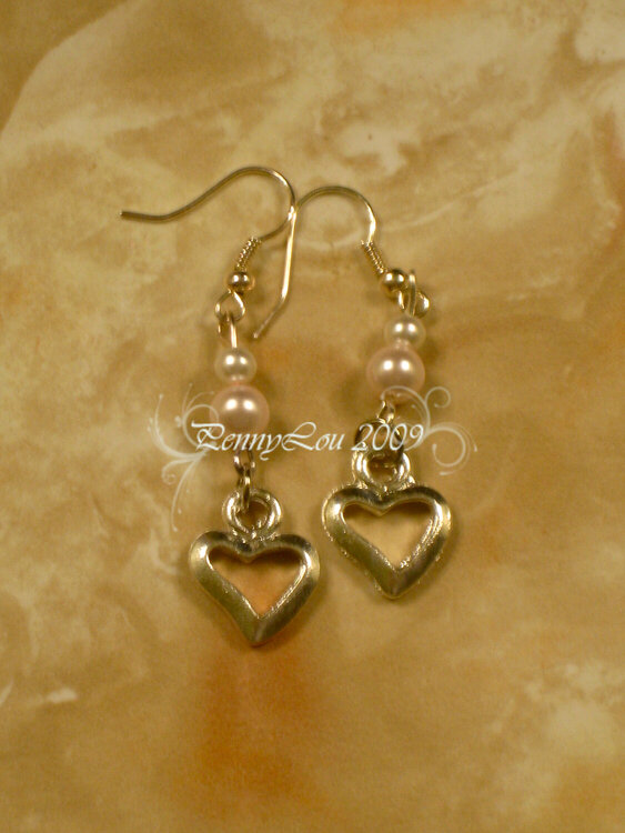 Pink and cream pearl heart drop earrings