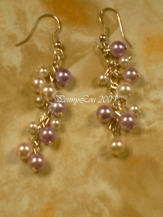 Light pink, purple and cream pearl cluttered earrings