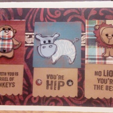 Monkey/Hippo/Lion animal thank you card