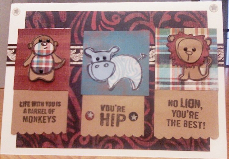 Monkey/Hippo/Lion animal thank you card