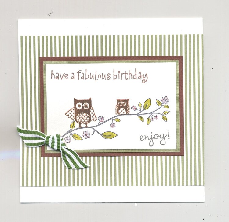 B&#039;day Card - Green and brown owl. TFL