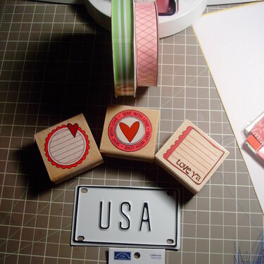 Rubber Stamps,CA. License plate and Ribbon in my Fav. colors
