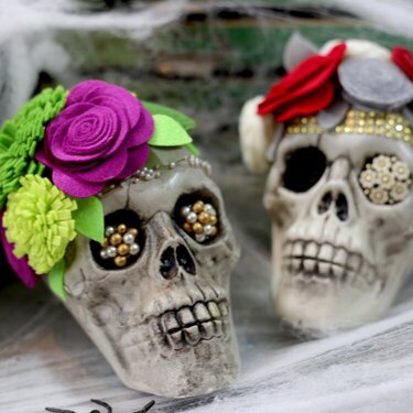 *Jillibean Soup* Felt Flower Embellished Skull- Pair