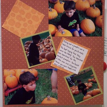 Samuel picking out pumpkins