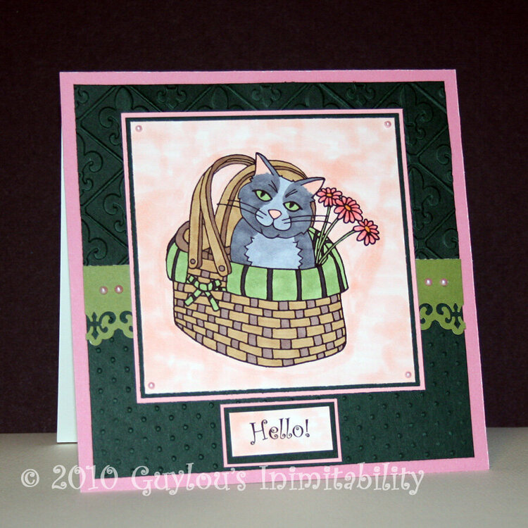 Cat in a Basket - Hello Card