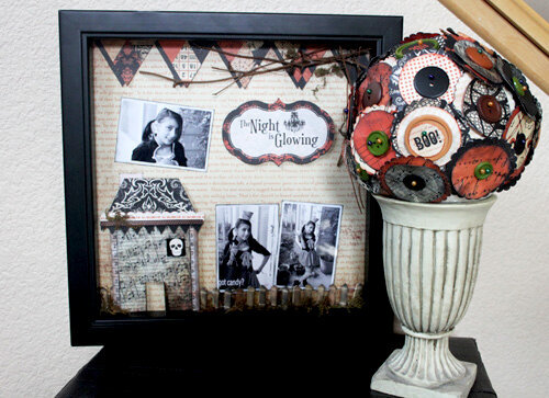 altered shadow box frame and topiary