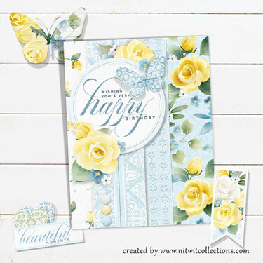 Classic Happy Birthday Card with Yellow Roses