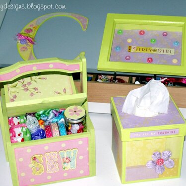 Sewing box tissue box altered letter altered shadow box