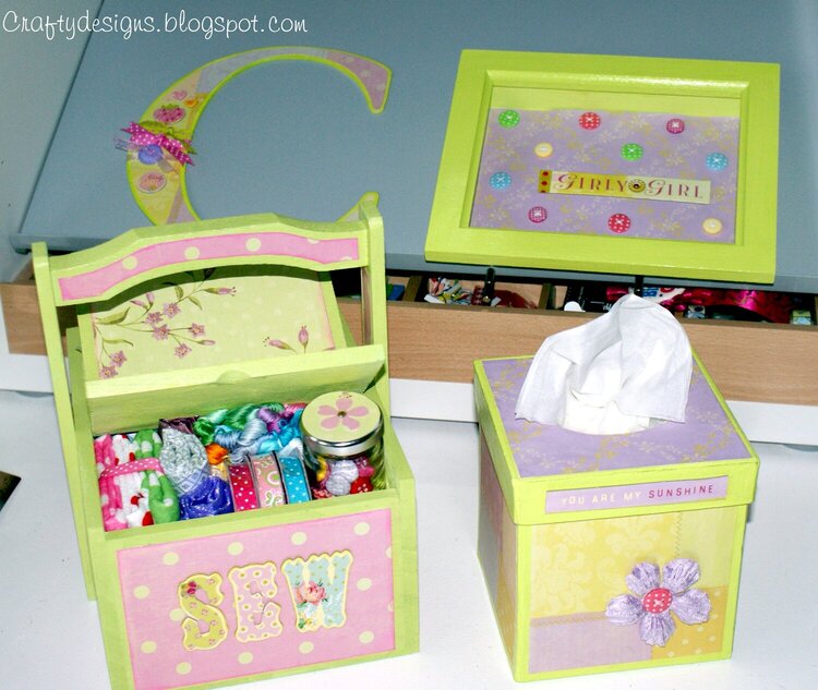 Sewing box tissue box altered letter altered shadow box