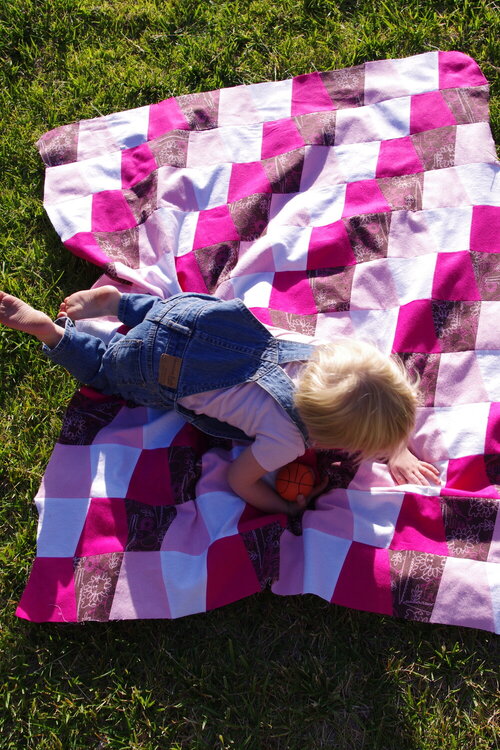 Ally on Piper&#039;s quilt top