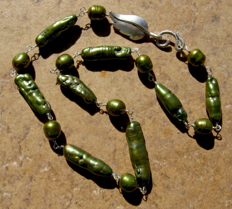 wire wrapped olive pearl necklace