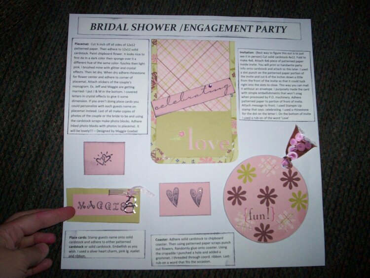Bridal Shower party items and instructions
