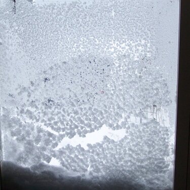 Lovely snow on the window screen...