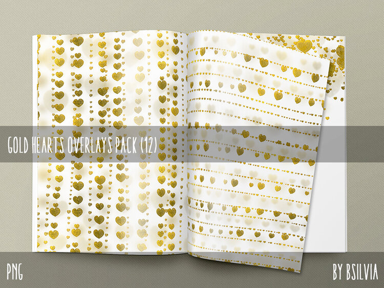 Digital Gold Hearts Overlays Pack