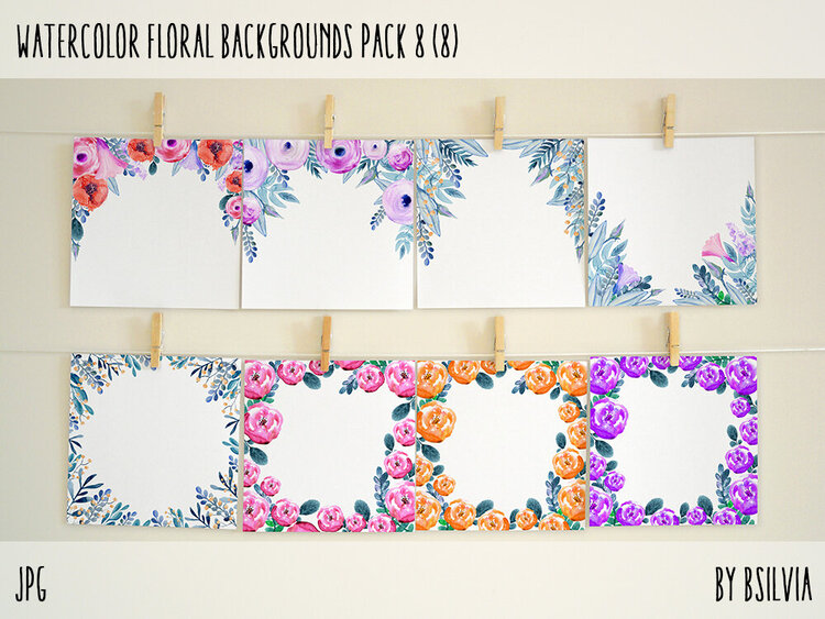 Watercolor Floral Backgrounds with Text Space