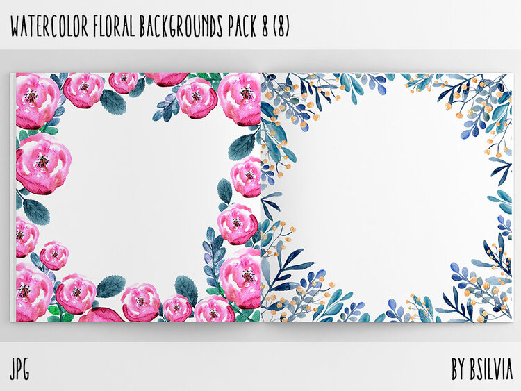 Watercolor Floral Backgrounds with Text Space
