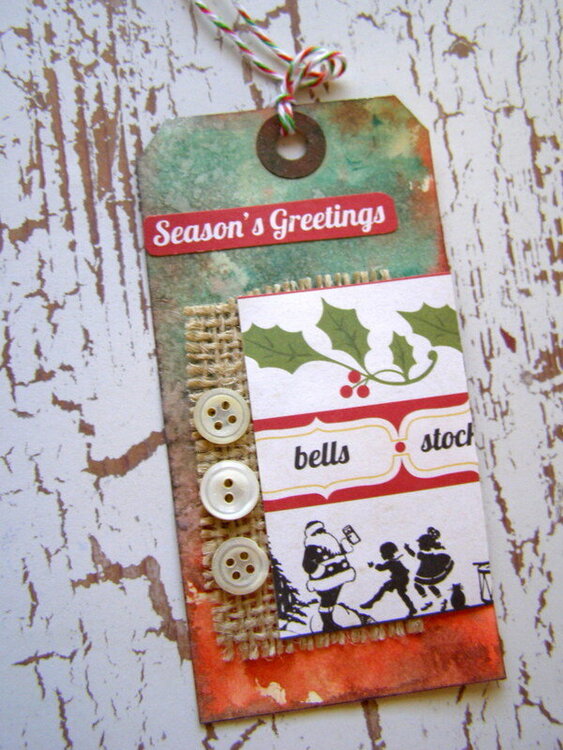 Seasons Greetings grungy Christmas tag