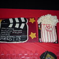 Clap board and popcorn cakes