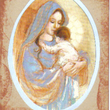 Distressed Blue and Tan Madonna Christmas Card