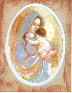 Distressed Blue and Tan Madonna Christmas Card