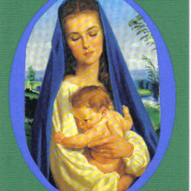 Green and Blue Madonna Christmas Card