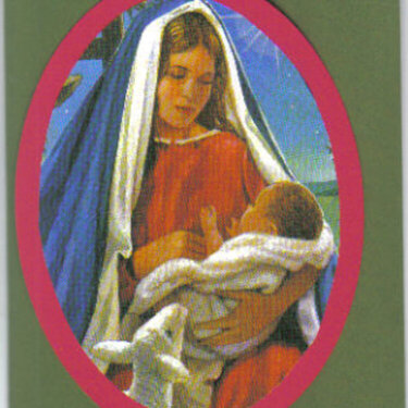 Green and Red Madonna Gate Fold Christmas Card