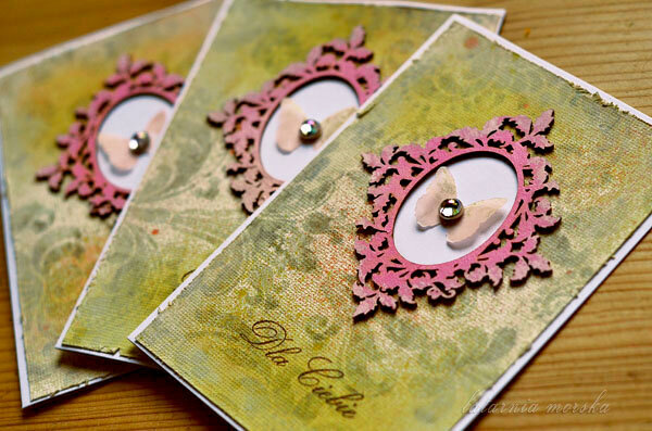 set of cards with floral frame and glass pearl