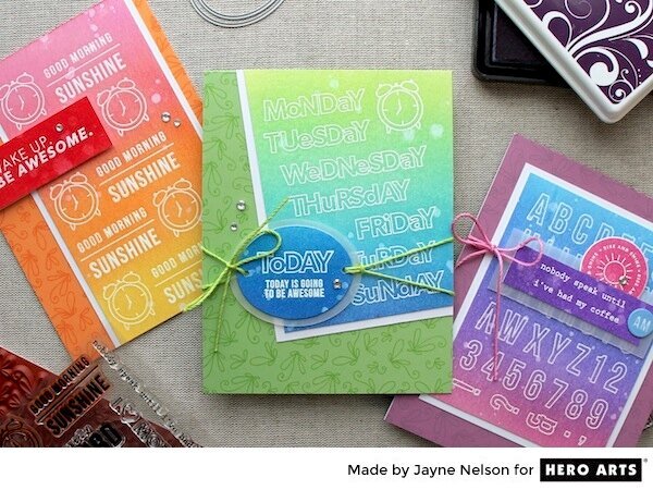 Hero Arts Designer, Jayne Nelson, creates card backgrounds with Clearly Kelly Stamps