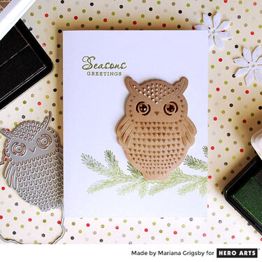 Seasons Greetings Owl Card by Mariana Grigsby