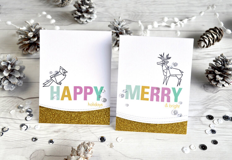 Happy Merry Origami Holiday Stamps