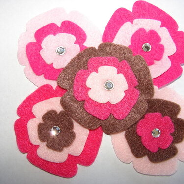light pink, brown and dark pink felt flower embellishments