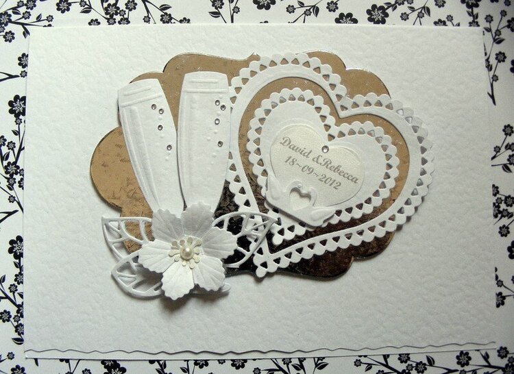 wedding or anniversary card hearts and champagne glasses