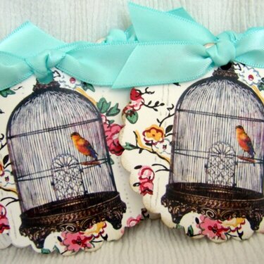 digital collage bird cage tags