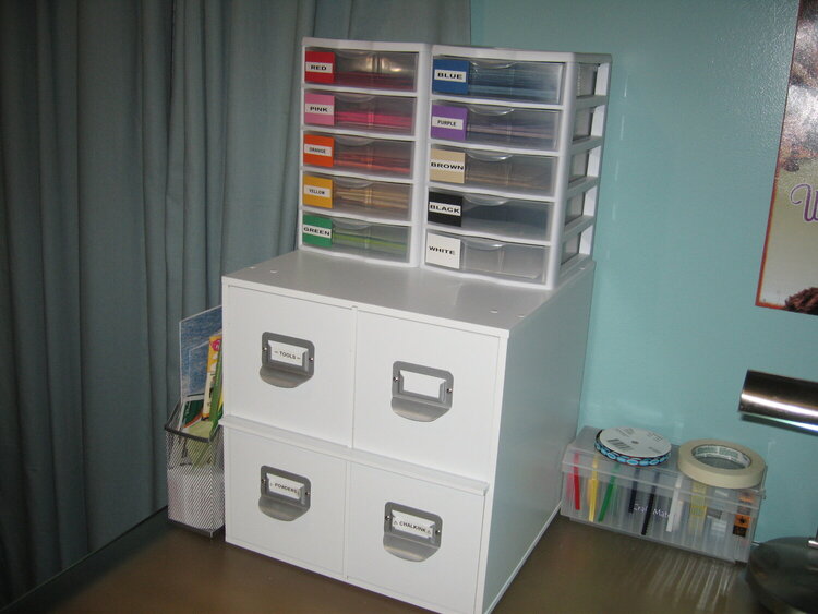 Cardstock and white cabinet.