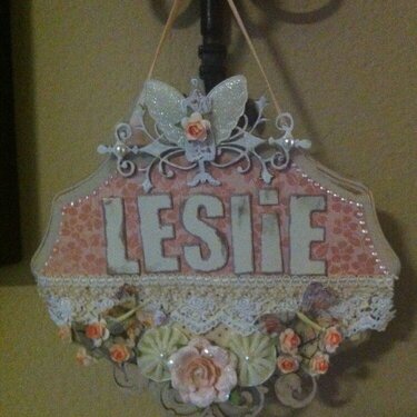 LESLIE- wooden and paper sign