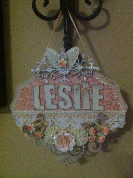 LESLIE- wooden and paper sign