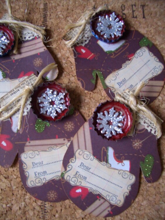 Mitten Gift Tags with Bottlecaps
