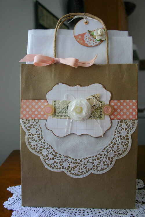 Shabby Chic Gift Bag with Tag &amp; Tissue Paper