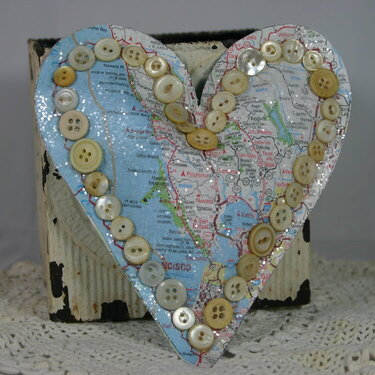 Puffed Vintage Map Heart
